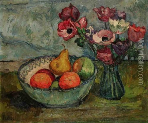 Nature Morte A La Corbeille De Fruit Oil Painting - Jean Peske