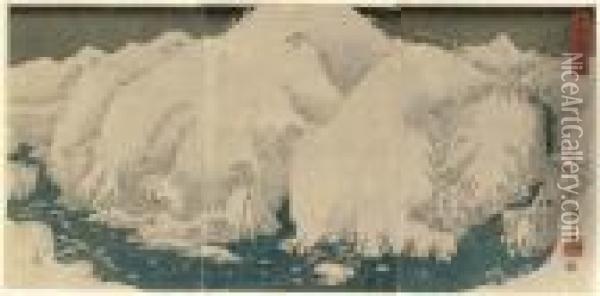 Kisoji No Yamakawa Oil Painting - Utagawa or Ando Hiroshige