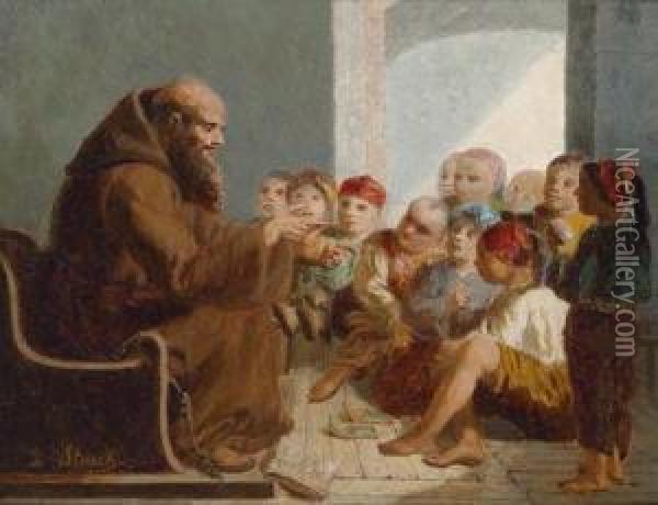Franziskanermonch Mit Kindern Oil Painting - Julius Josephus Gaspard Starck