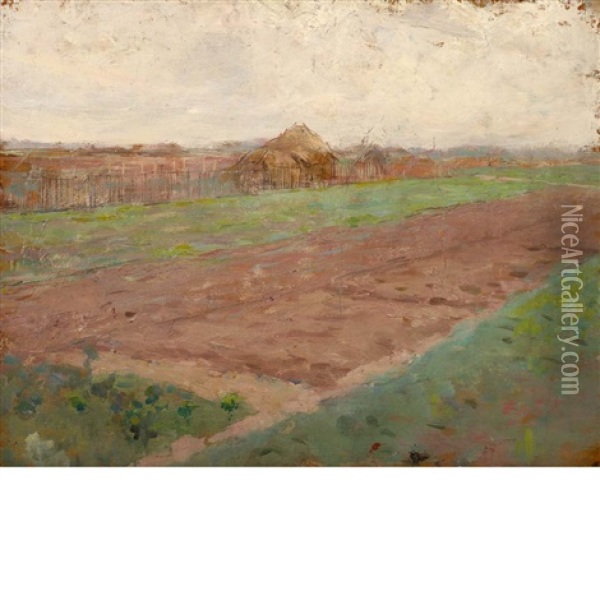 Planting Fields And Riverbed (double Sided) Oil Painting - Theodore Robinson