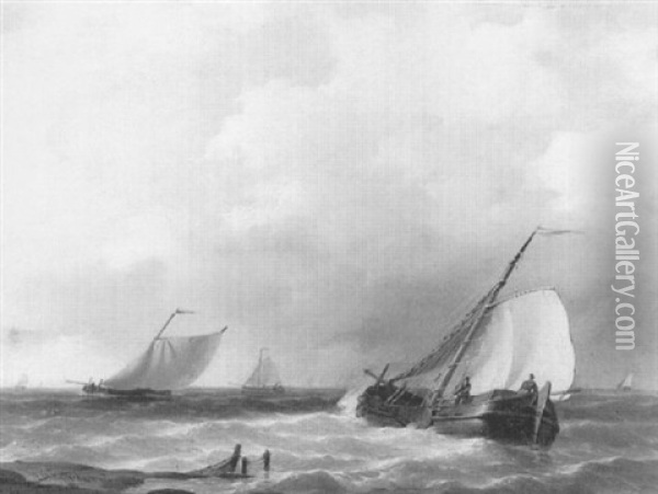 Dutch Barges In Choppy Waters Oil Painting - Abraham Hulk the Elder