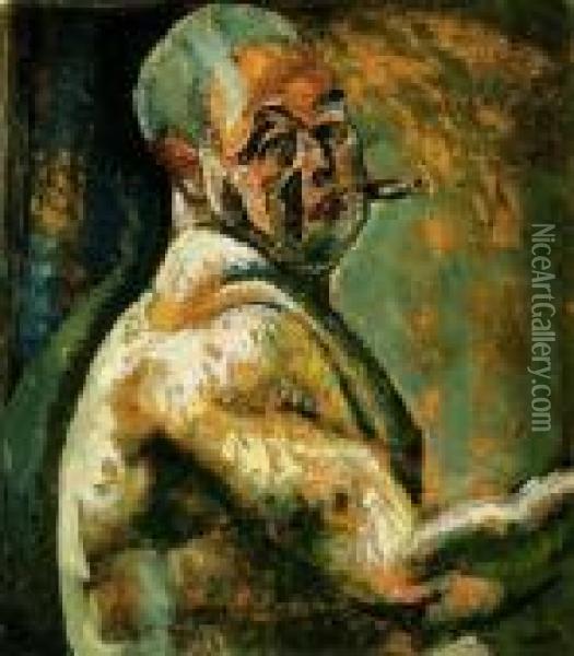 Self Portrait With Naked Bust Oil Painting - Hugo Scheiber