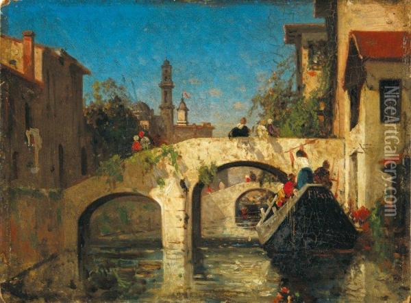 Canal En Oil Painting - Fabius Germain Brest
