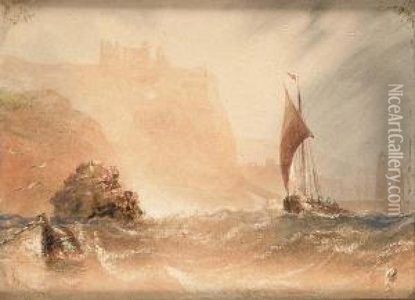 The Cliffs Above Whitby Oil Painting - Joseph Newington Carter