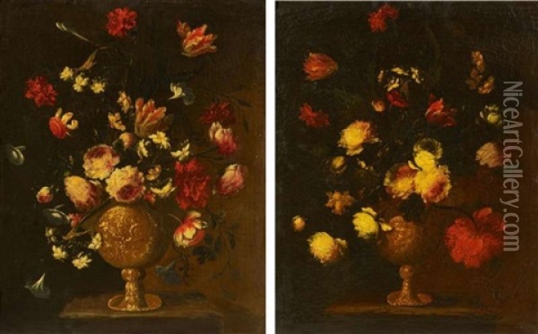 Zwei Gemalde. Blumenstucke Oil Painting - Margherita Caffi