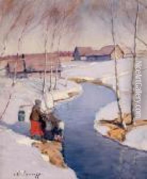 A Water Carrier In Winter Oil Painting - Andrei Afanas'Evich Egorov