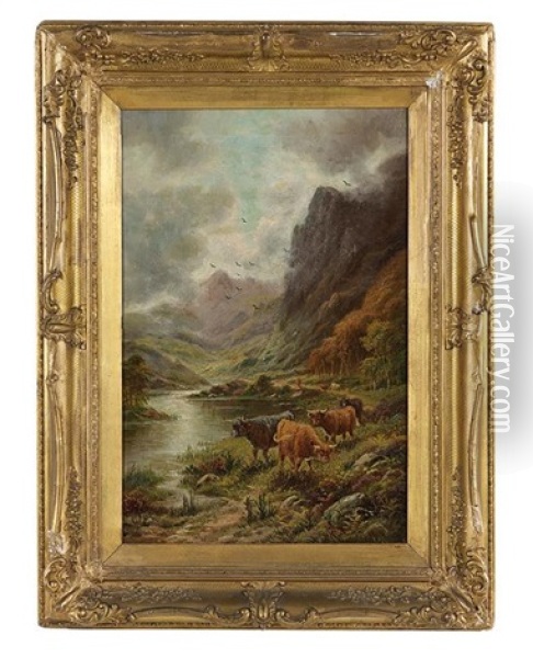 Highland Cattle (pair) Oil Painting - Robert Watson