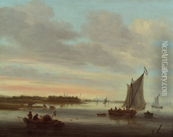 Fischerboote In Der Abenddammerung Oil Painting - Salomon van Ruysdael