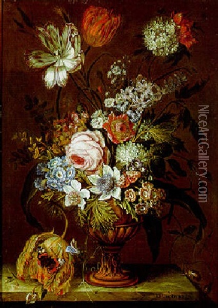 Blumenstraus In Einer Vase Auf Einem Marmortisch Oil Painting - Daniel van Beke