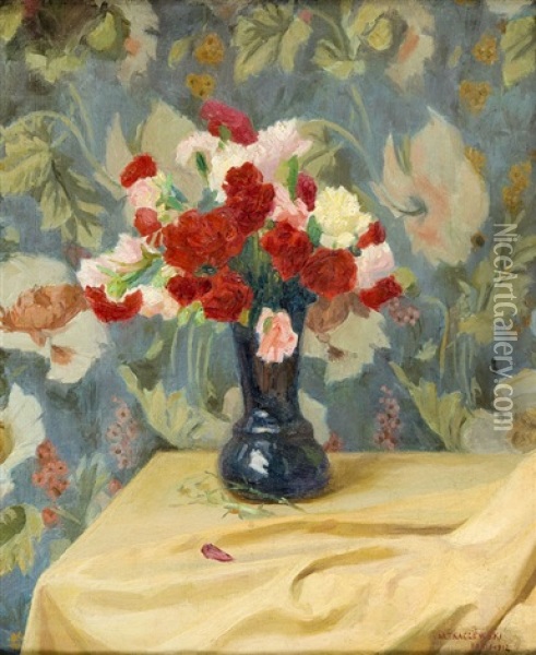 Kwiaty W Wazonie Oil Painting - Maksymilian Tkaczewski
