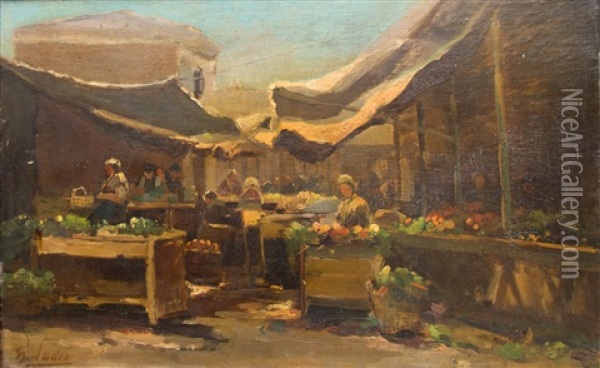 A Vegetable Market Oil Painting - Philip Lodewijk Jacob Frederik Sadee