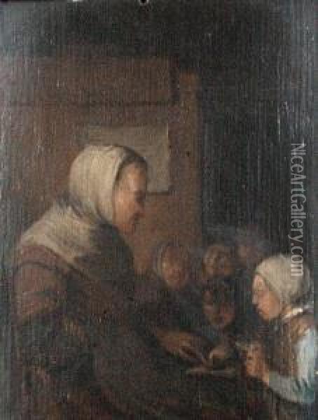 Women And Children Reading From A Book Oil Painting - Pieter de Bloot