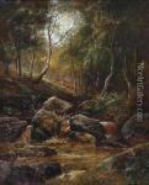 A Woodland Stream Oil Painting - Joseph Thors