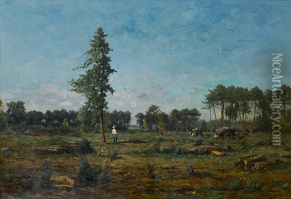 Clearing The Forest Oil Painting - Leonce Chabry