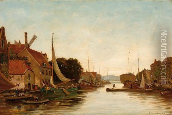 The River Schie In Delftshaven Oil Painting - Antonius Bernardus Dirckx