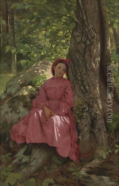 Girl Under A Tree Oil Painting - John George Brown
