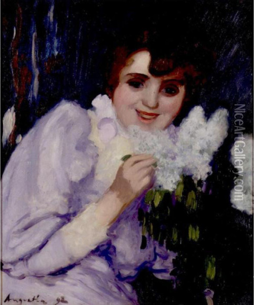 Femme Au Lilas Oil Painting - Louis Anquetin