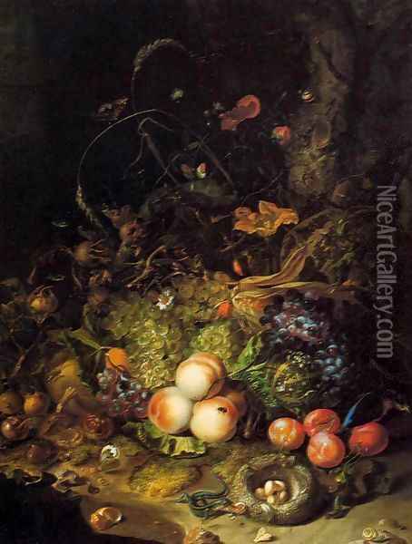 Flowers, Fruit, and Insects Oil Painting - Rachel Ruysch