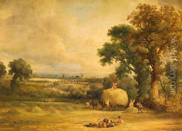Loading the Hay Wagon, 1839 Oil Painting - John F Tennant