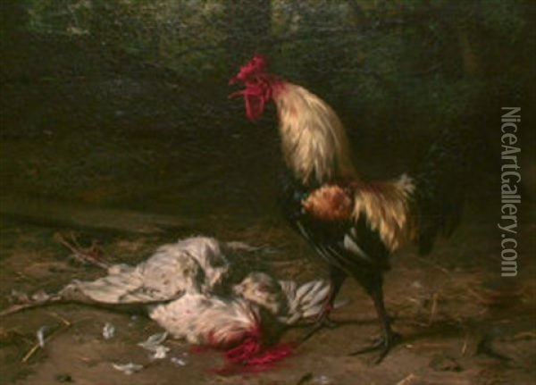 The Cockfight Oil Painting - Eugene Remy Maes