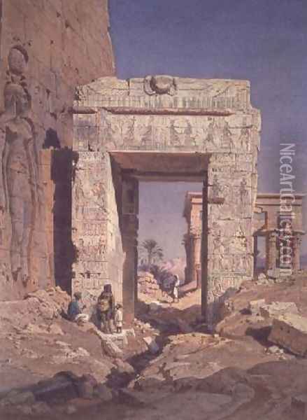 Doorway from Temple of Isis to temple called Bed of the Pharaohs, Island of Philaea, Egypt Oil Painting - Carl Friedrich H. Werner