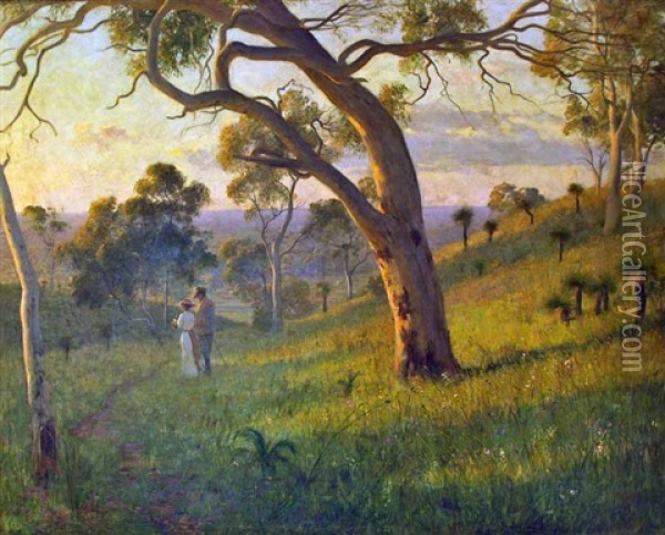 A Golden Hour Oil Painting - Florence Ada Fuller