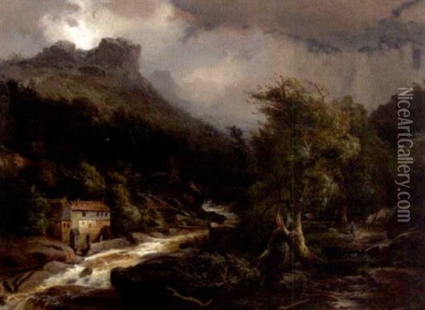 European Landscape With Mill And Stream Oil Painting - Johann Hermann Carmiencke