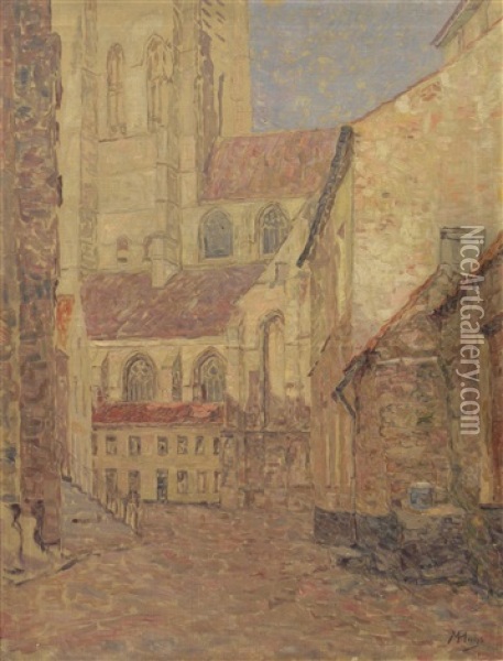 Blick Auf St. Rombout In Mechelen Oil Painting - Modest Huys