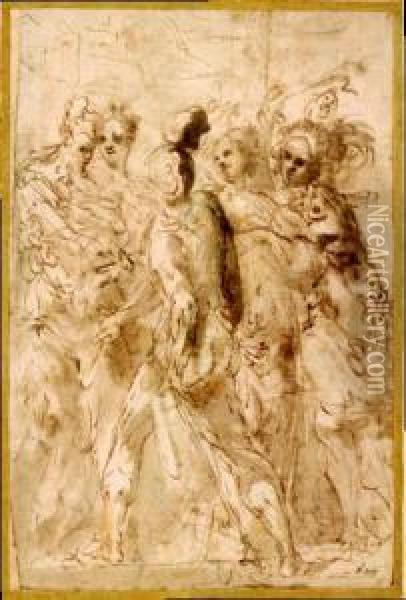 Martirio Di Una Santa Oil Painting - Perino del Vaga (Pietro Bonaccors)