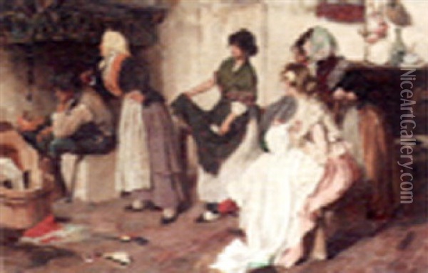 At The Laundry Oil Painting - Vittorio Emanuele Bressanin