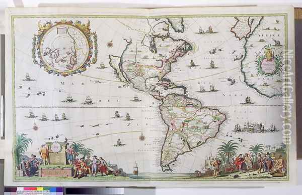 America, plate 84, from Atlas Minor Sive Geographica Compendiosa, 1680 Oil Painting - Nicolaes the Younger Visscher