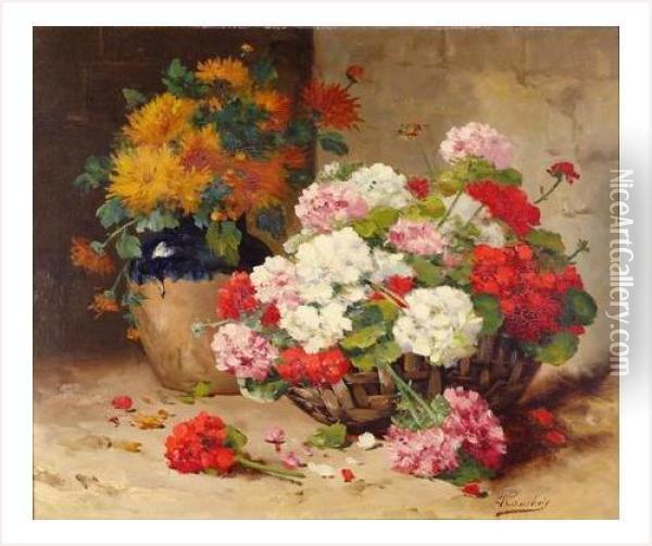 Geranium Dans Une Corbeille Oil Painting - Eugene Henri Cauchois