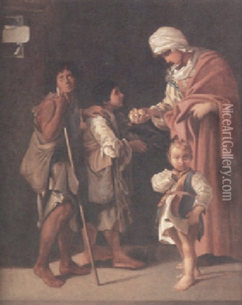 Saint Elizabeth Of Hungary Giving Alms Oil Painting - Bartolomeo Schedoni