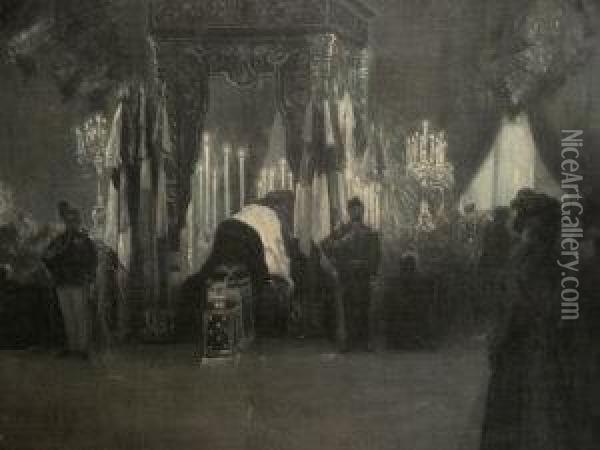 Study Possibly Depicting The Lying In State Of Archduke Franz Ferdinand Of Austria Oil Painting - Pierra Ribera