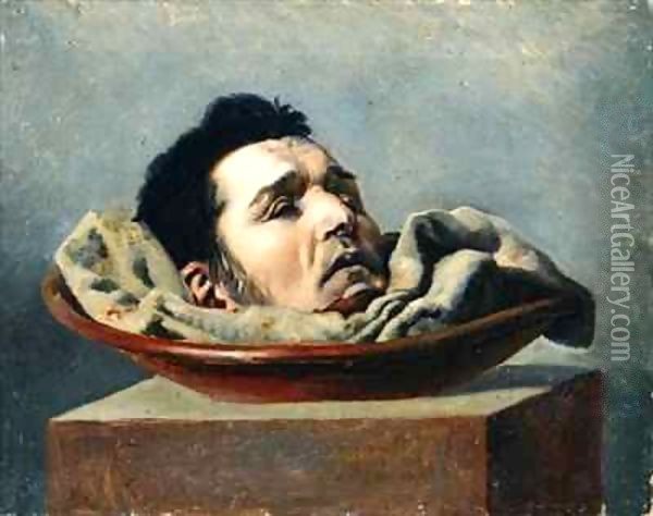 Guillotined head of a parricide executed at Puy in 1825 Oil Painting - Francois Gabriel de Becdelievre