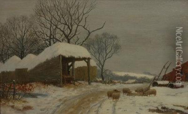Winter Farm. Oil Painting - Joseph Farquharson