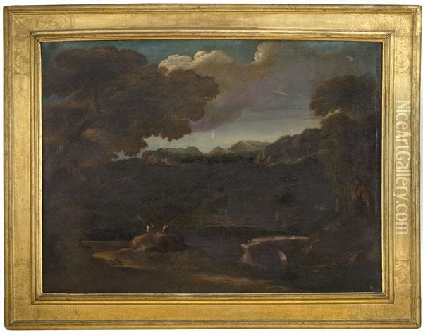 Paesaggio Lacustre Con Pescatore Oil Painting - Giovanni Francesco Grimaldi
