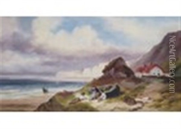 Channel Islands - Fisherman's Cottage, Bouley Bay, Jersey Oil Painting - Sarah Louise Kilpack
