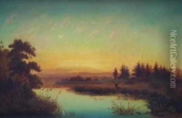 Sonnenuntergang Im Murnauer Moor Oil Painting - Anton Zwengauer