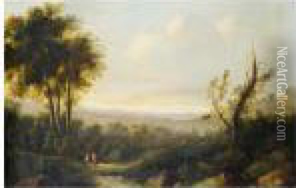 Landscape At Sunset Oil Painting - John Rathbone