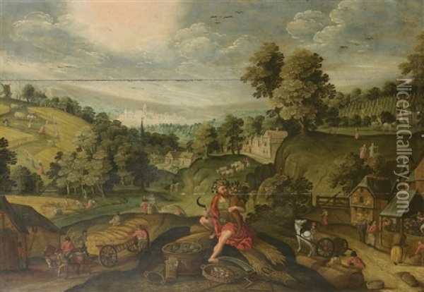Paysage Avec Bacchus Ou L'allegorie De L'automne Oil Painting - Isaack van Blocke