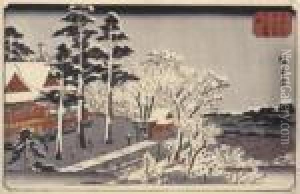 Beau Temps Apres La Neige Au Sanctuaire Myojin A Kanda Oil Painting - Utagawa or Ando Hiroshige