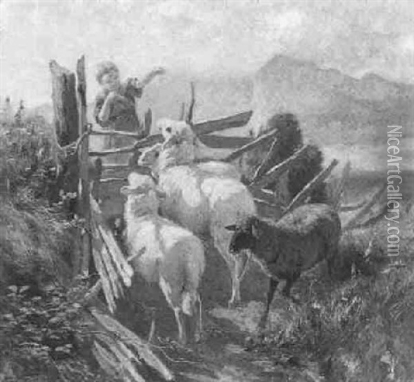 Bauernmadchen Bei Den Schafen Oil Painting - Franz Xaver von Pausinger