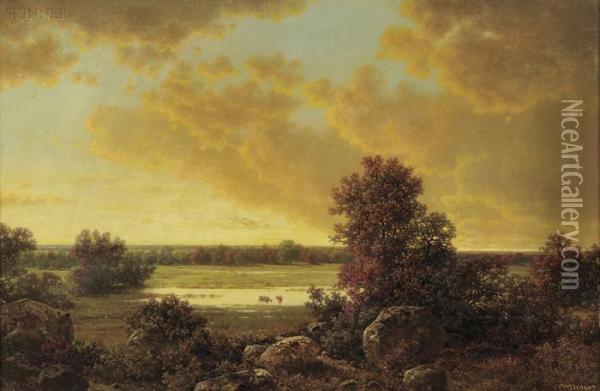 Sunset Over The Marsh Lands Oil Painting - William Mason Brown
