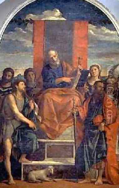 St. Peter Enthroned with Saints Oil Painting - Palma Vecchio (Jacopo Negretti)