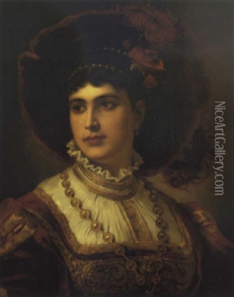 Portrait Einer Jungen Frau In Historisierender Renaissance-tracht Oil Painting - Hedwig Edle von Malheim Friedlaender