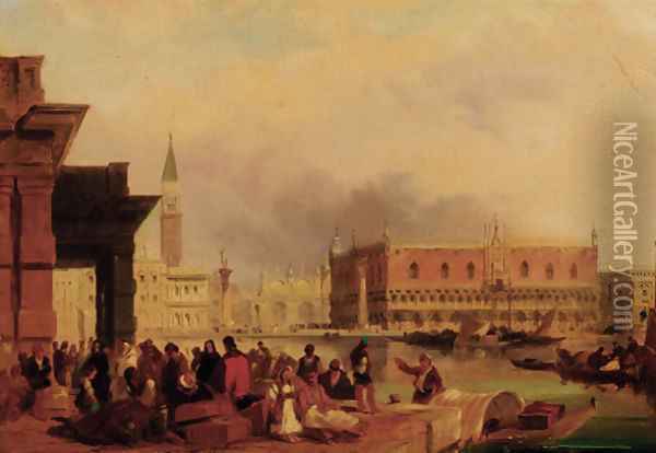 The Doge's Palace from the Dogana, Venice 2 Oil Painting - Edward Pritchett