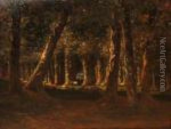 Barbizon Forest Scene With Animals Oil Painting - Prosper Gresy
