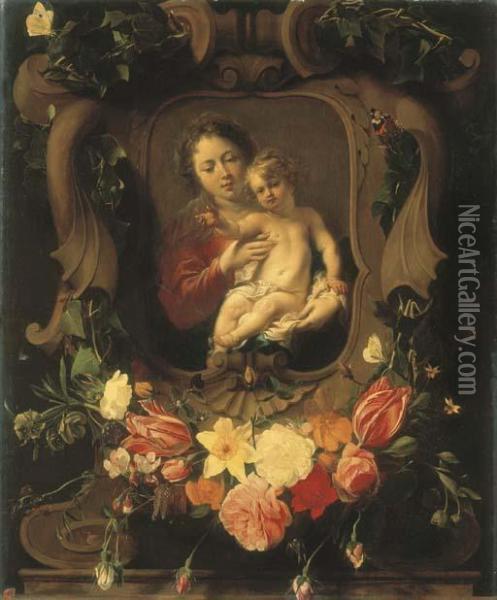 Vierge A L'enfant Dans Une Couronne De Fleurs Oil Painting - Daniel Seghers
