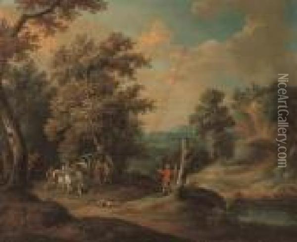 A Wooded River Landscape With Brigands Ambushing A Carriage Oil Painting - Paul Bril